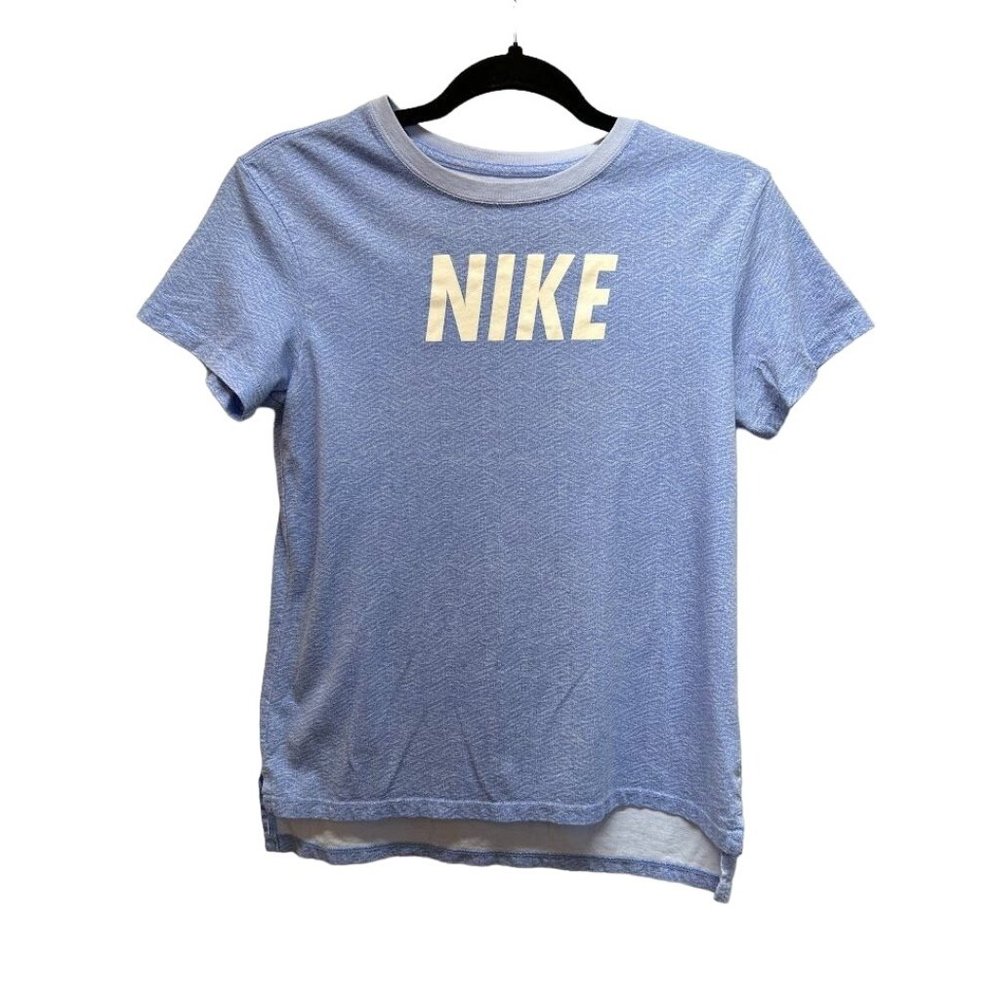 Nike Girls Light Blue Athletic‎ Cut Short Sleeve White Logo T-shirt Sz L